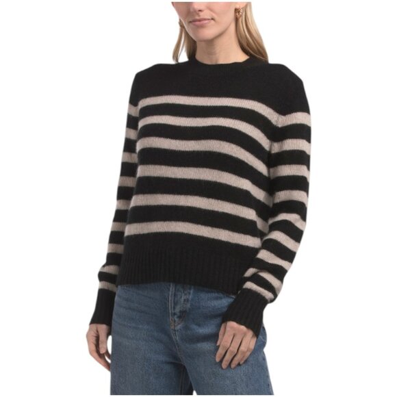 WHITE + WARREN Cashmere Striped Crew Neck Sweater - Picture 1 of 2